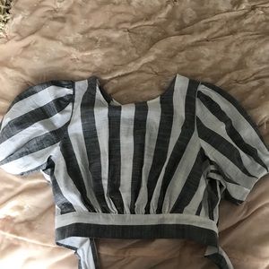 Striped open tie back crop top